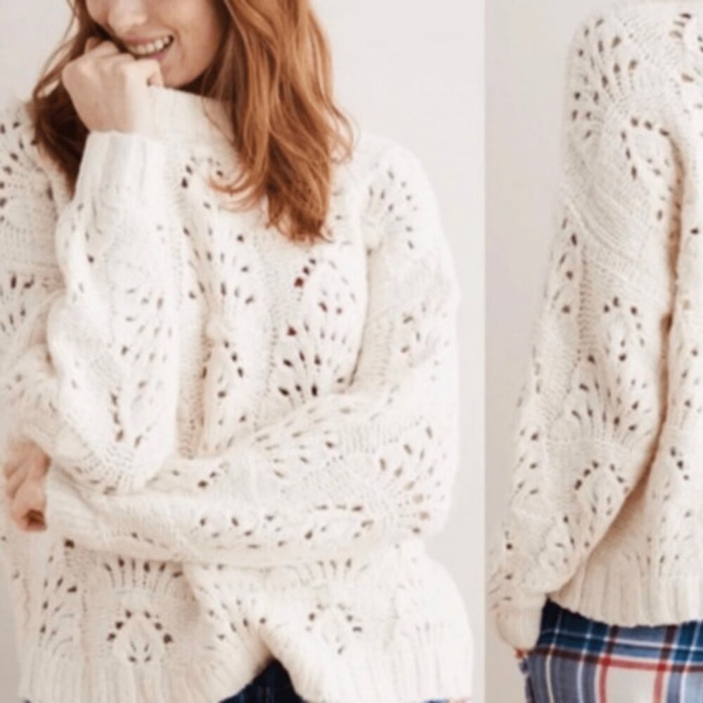Aerie Chunky Knit Pointelle Crochet Oversized Sweater Size XS